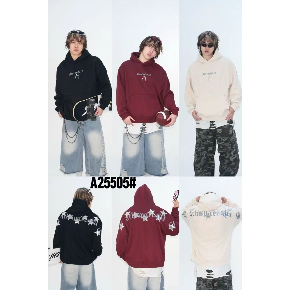 666 素Y冬季潮牌男女贴布刺绣加绒加厚连帽打底卫衣 WYA25505