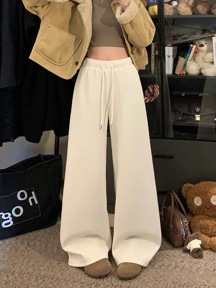 （1133毛巾休闲裤）显瘦加绒保暖白色高腰百搭夏季宽松垂感