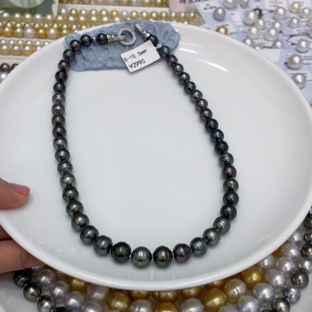 海水珍珠项链未镶嵌心*莲大溪地混彩项链8-10.5娟