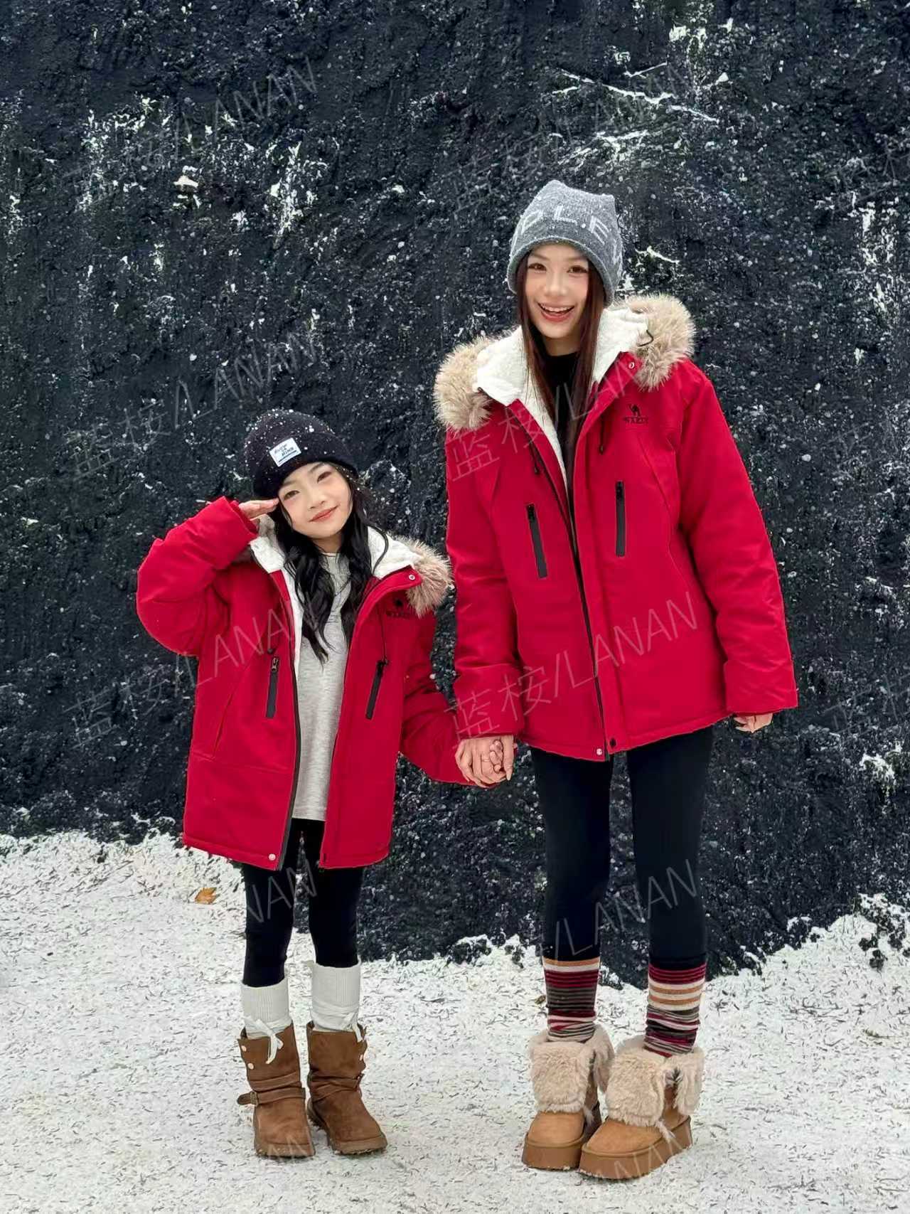 2025冬季新款棉服亲子装加绒加厚保暖时髦韩版百搭气质