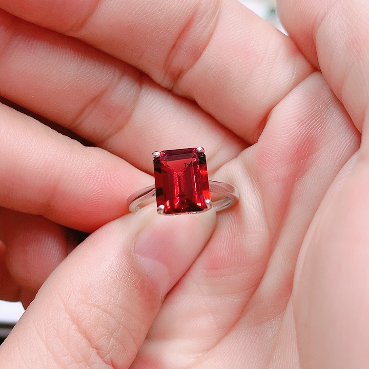 石榴石戒指银S925镶嵌8✖️10