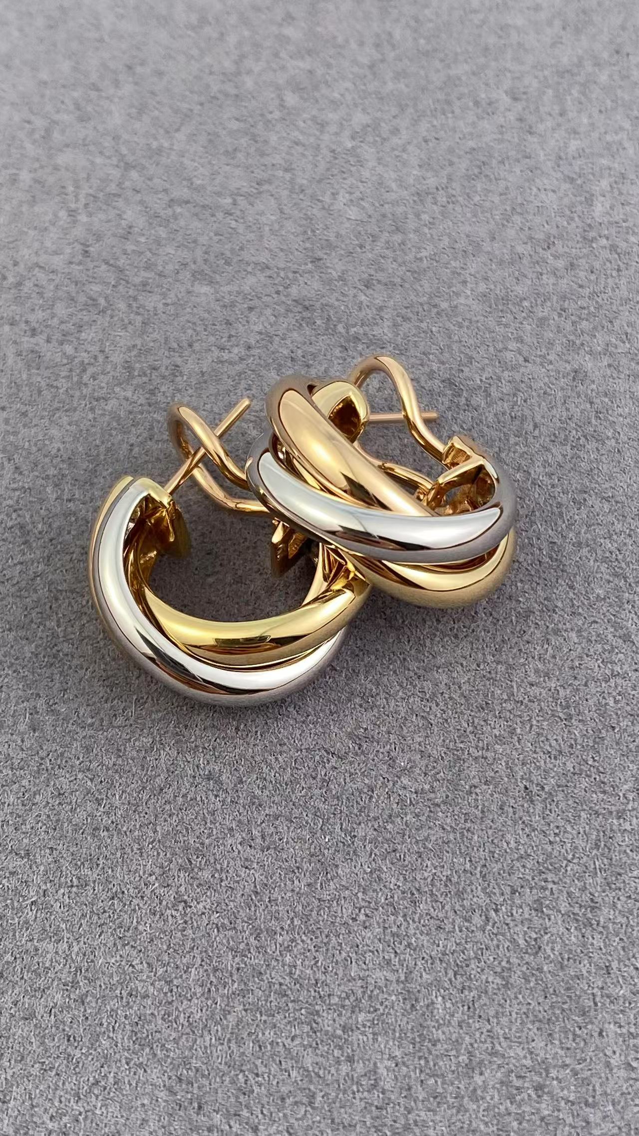 18k金大号三色金三环耳扣CZ