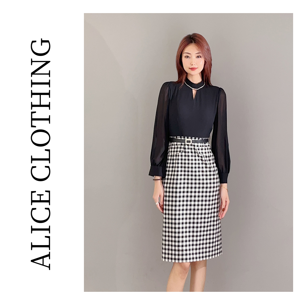 1 alicelulu格调丽人”通勤连衣裙端庄知性 皮质腰带S1032942Q