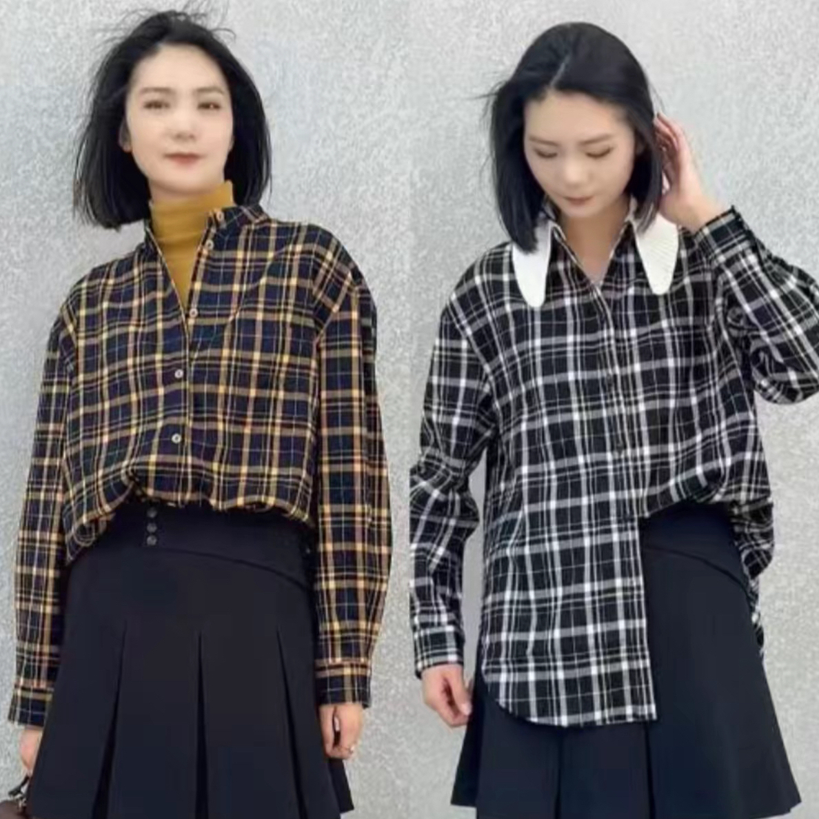 MASIENDI/玛丝恩迪秋冬可拆卸翻领宽松时尚格纹衬衣33397