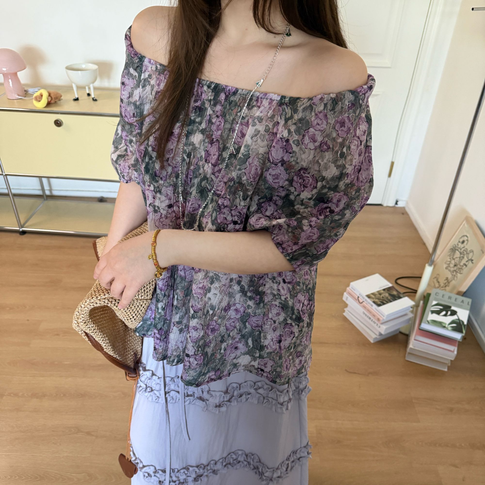 晶咕软软【安妮茶话会】法式气质小众设计感方领泡泡袖碎花