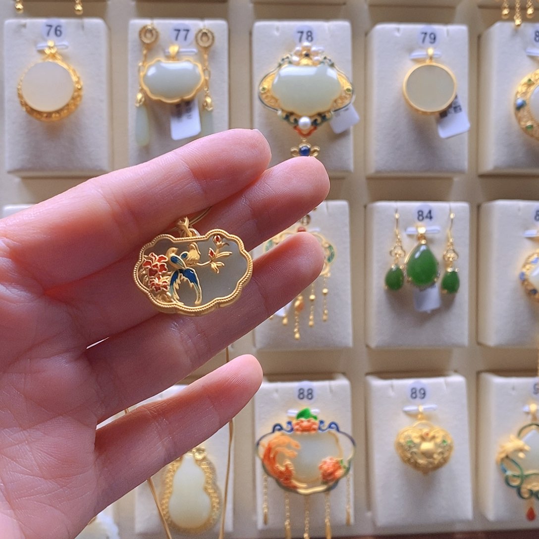 和田玉颈饰银S925镶嵌