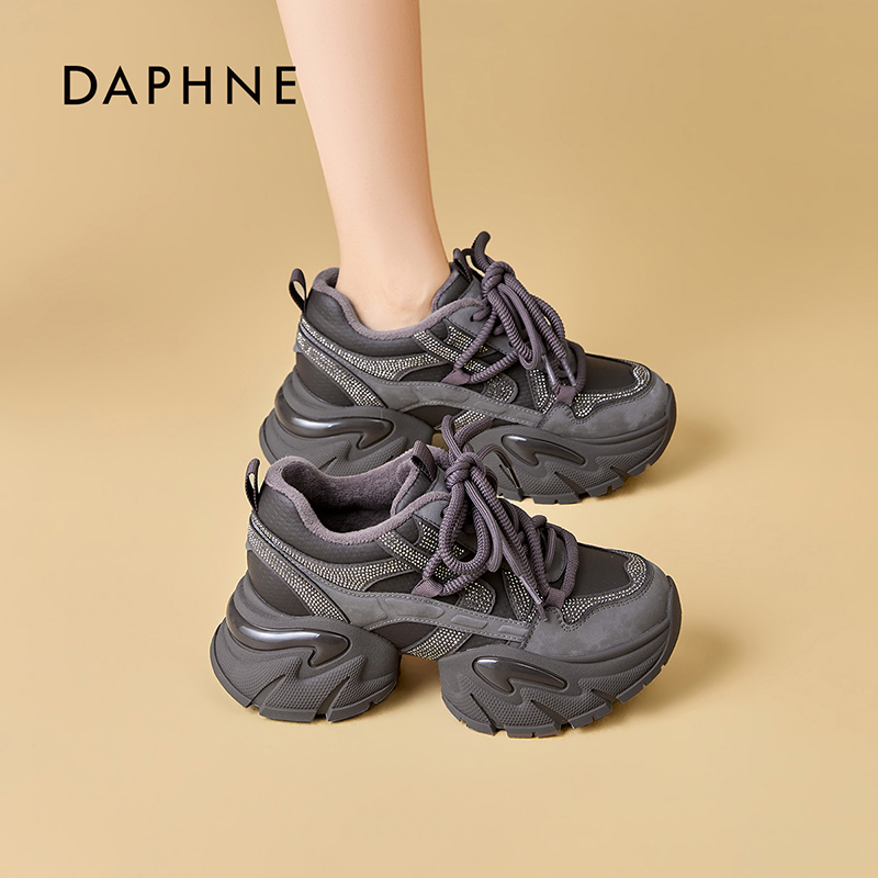 达芙妮2025秋冬新款百搭毛茸茸加绒老爹鞋增高时尚休闲鞋女鞋LL