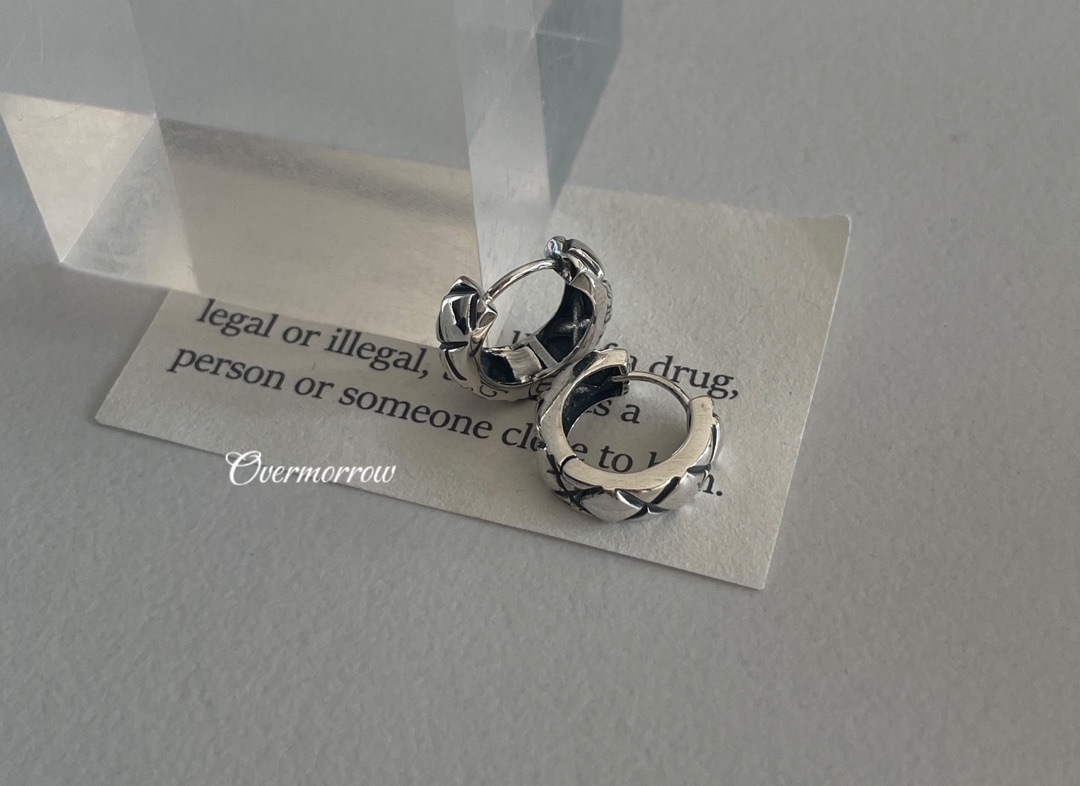 925银耳饰 复古菱格耳扣 10mm 9445