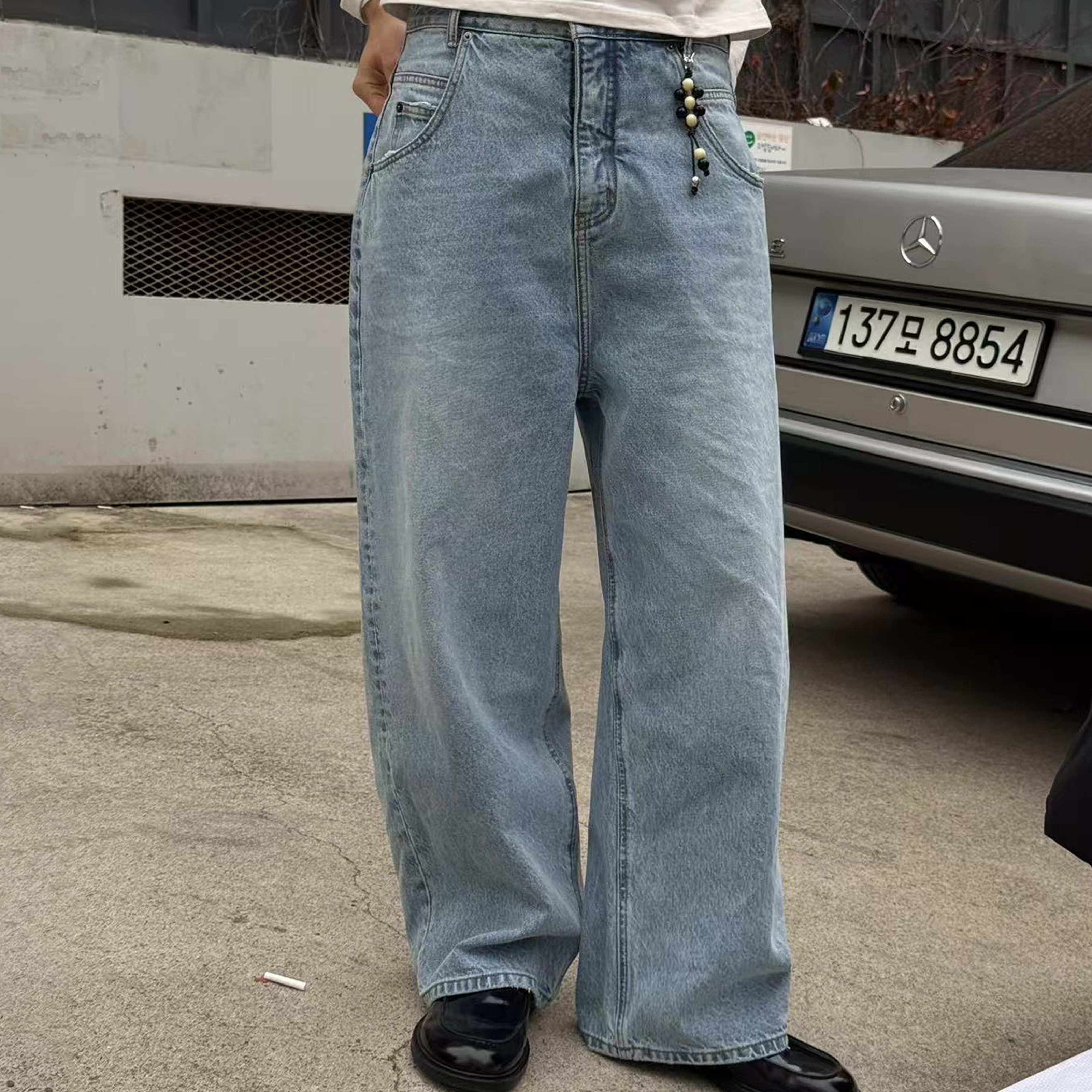 oarism 25SS 浅蓝色牛仔裤日系男女酵洗纯棉宽松直筒休闲长裤春夏