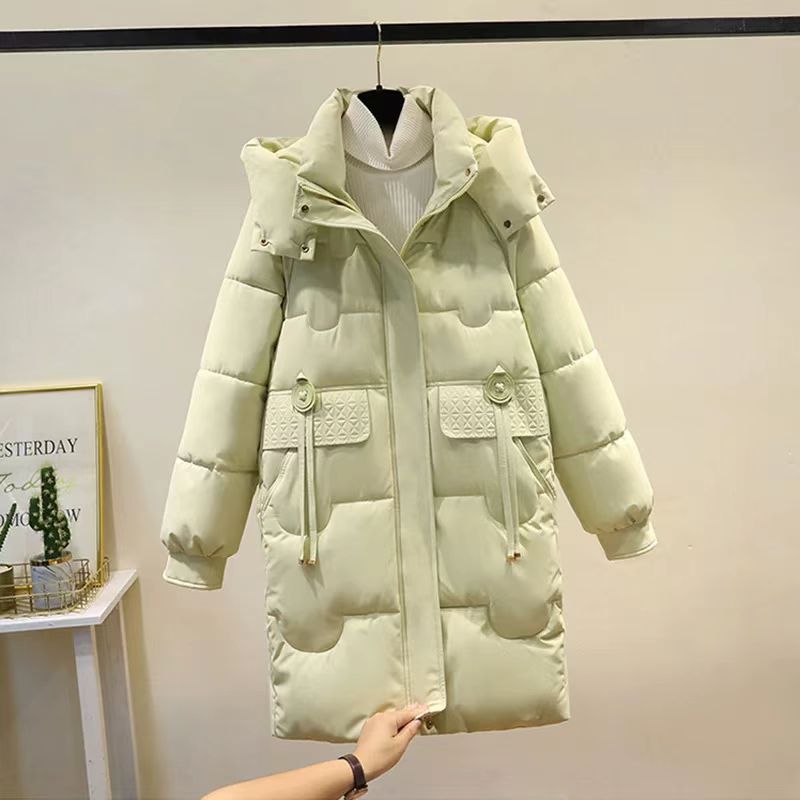 女常规纯色棉衣褶皱棉服长袖不褪色宽松型中长款厚款显瘦时尚女装