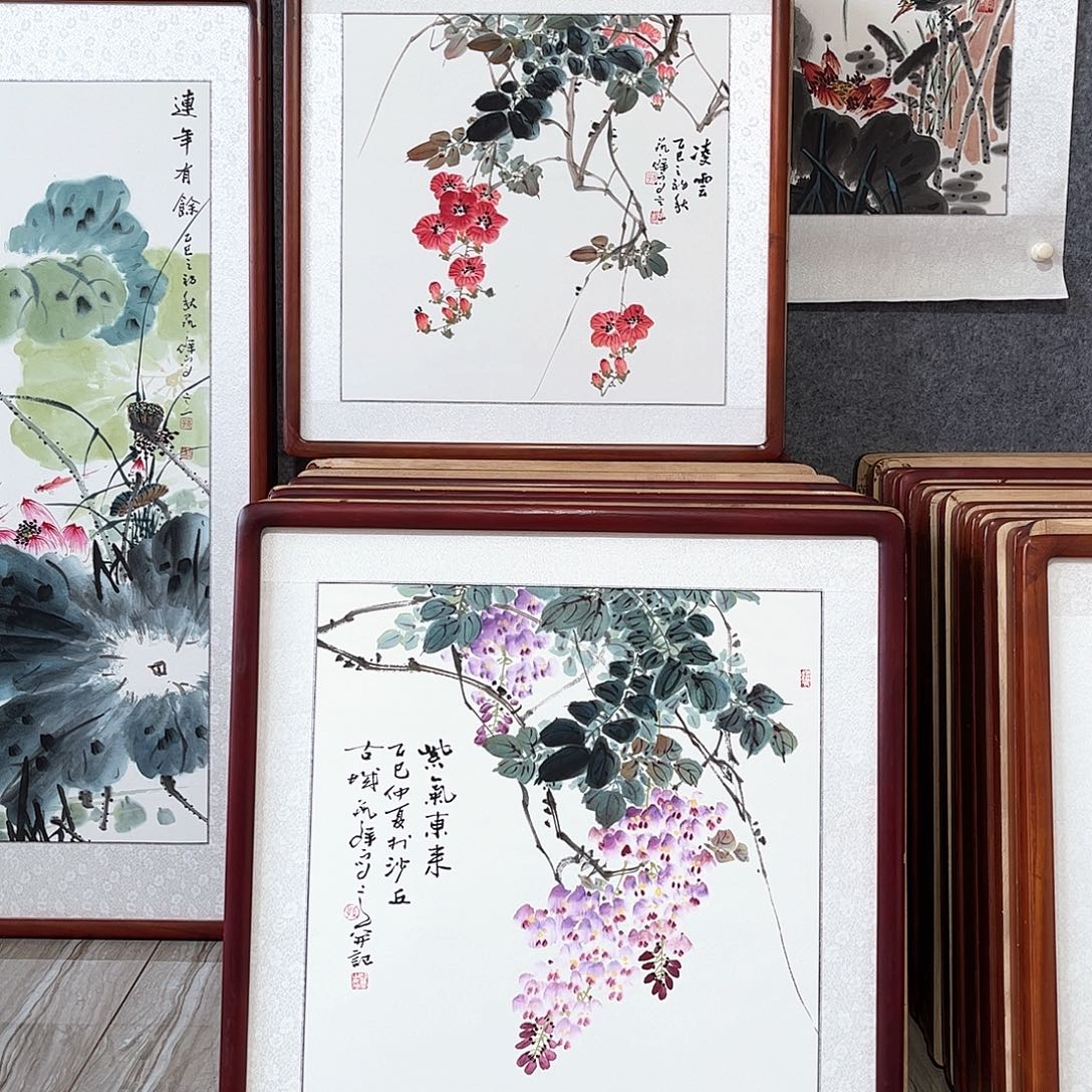 国画书画作品带框63×63