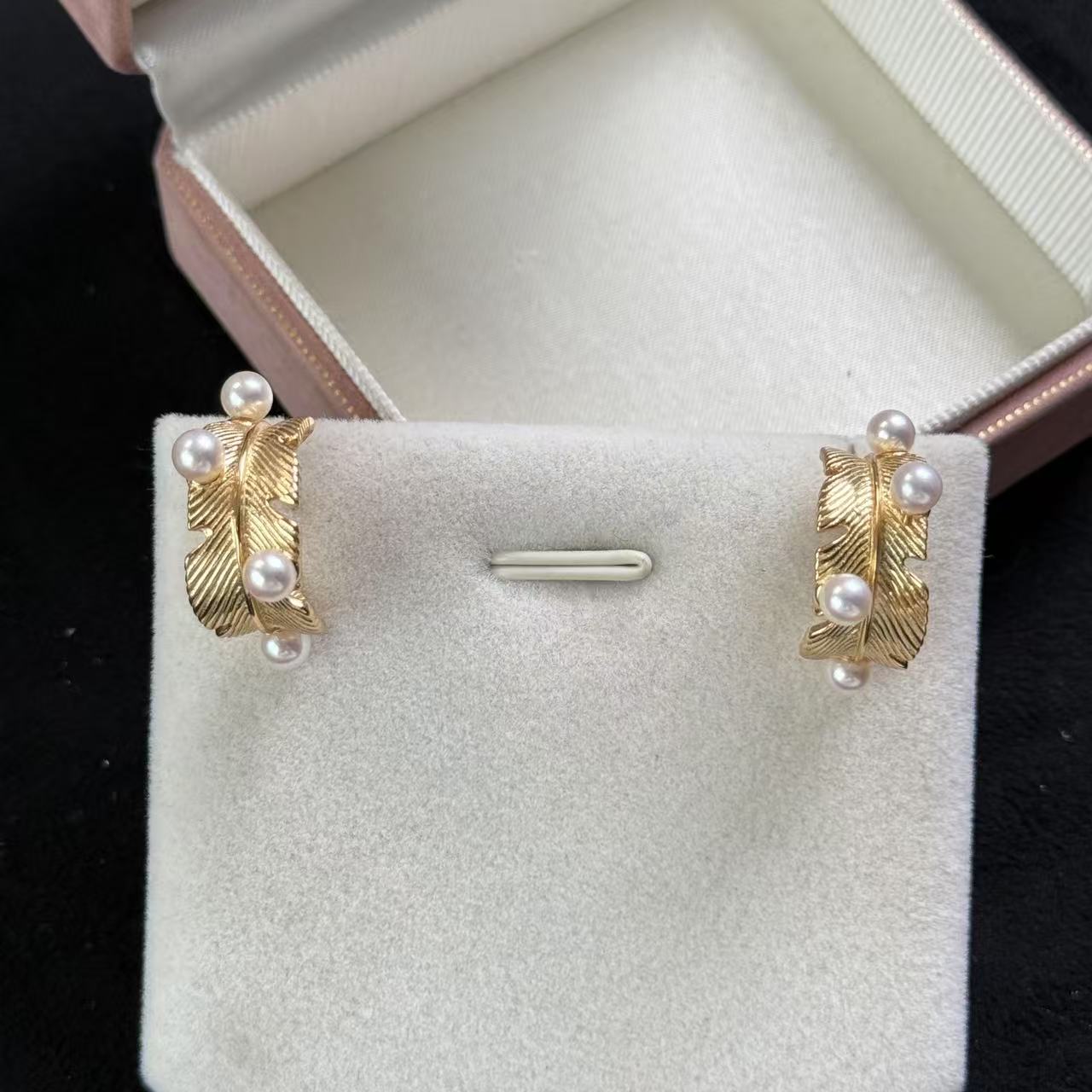 天然淡水珍珠耳钉落叶设计款精致轻奢小众设计款 天然珍珠