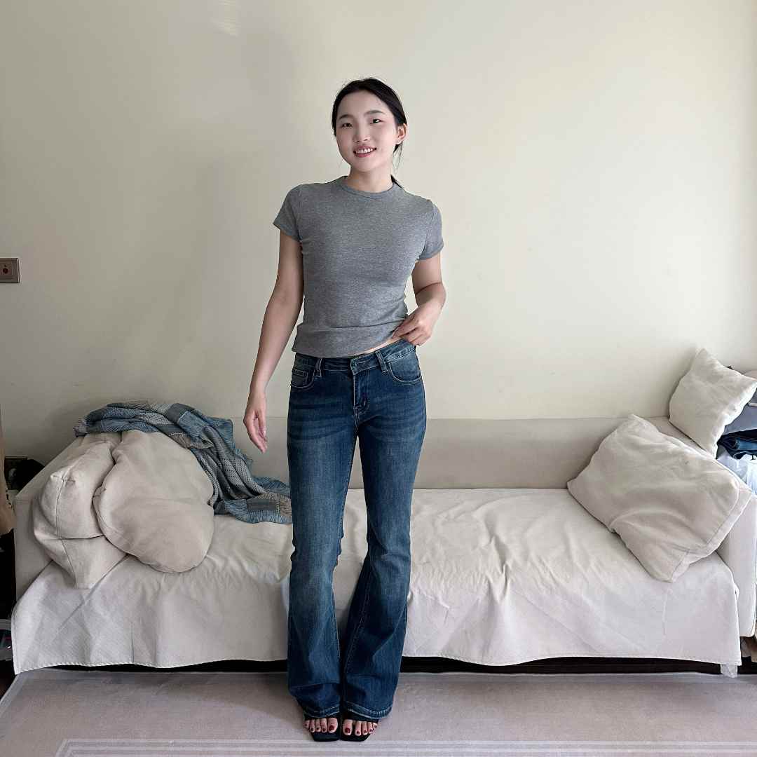 NAINAI美式低腰喇叭显瘦弹力牛仔裤