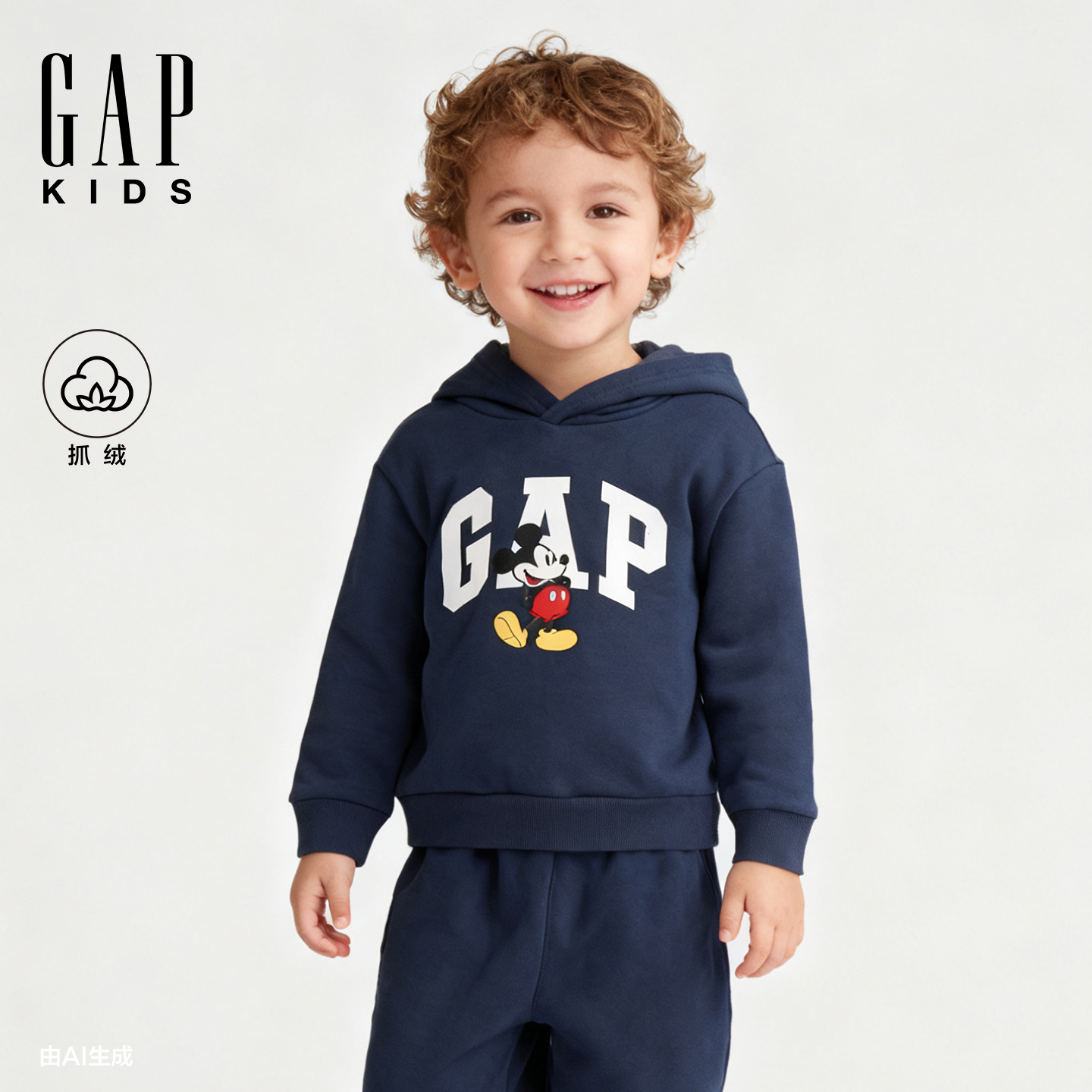 男幼童2025冬季新款logo卡通印花抓绒连帽卫衣美版837750