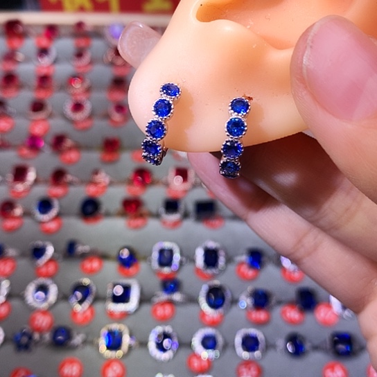 蓝宝石耳饰银S925镶嵌