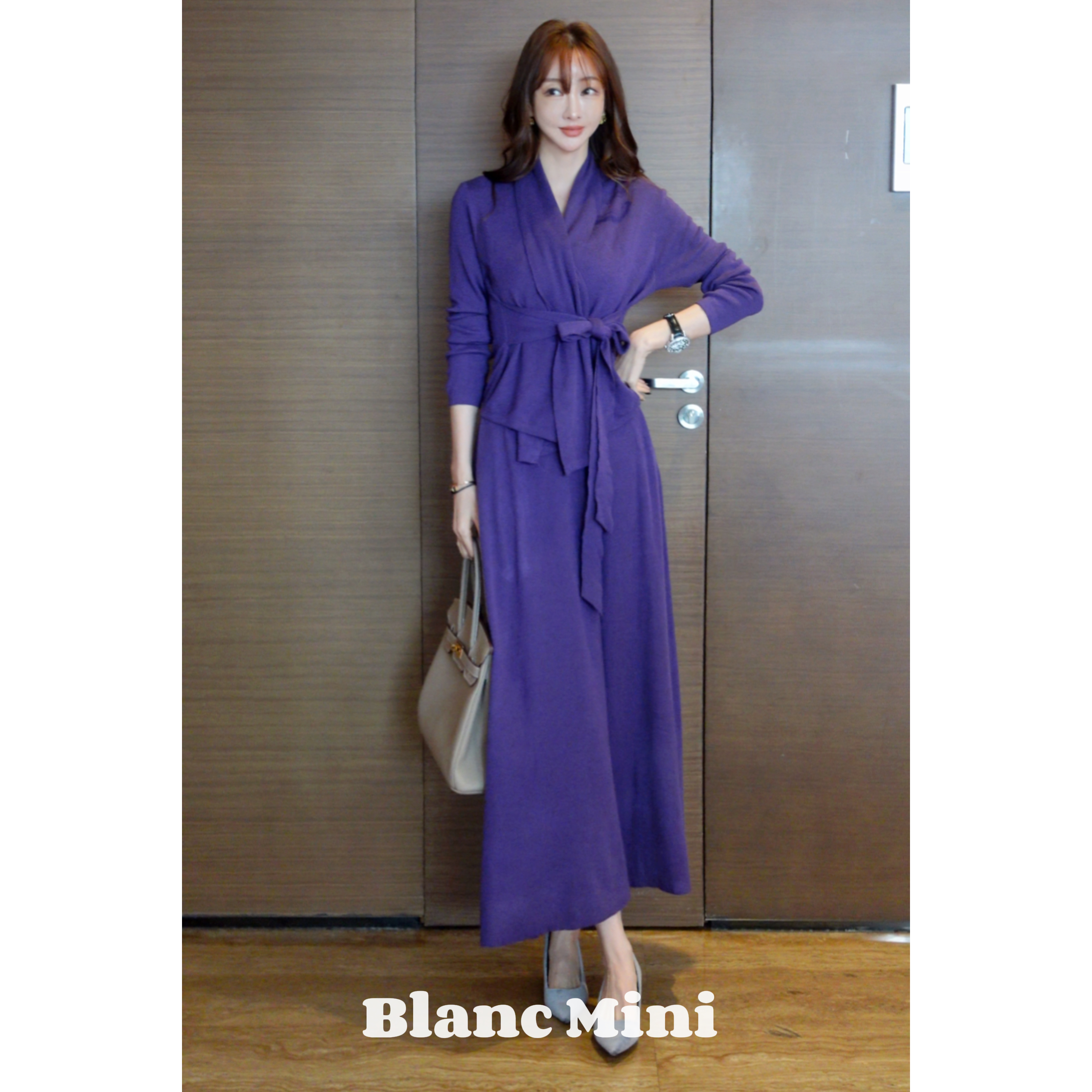 【MiNi推荐】韩版设计师款梦幻紫羊毛半身裙两件套休闲套装JD0451