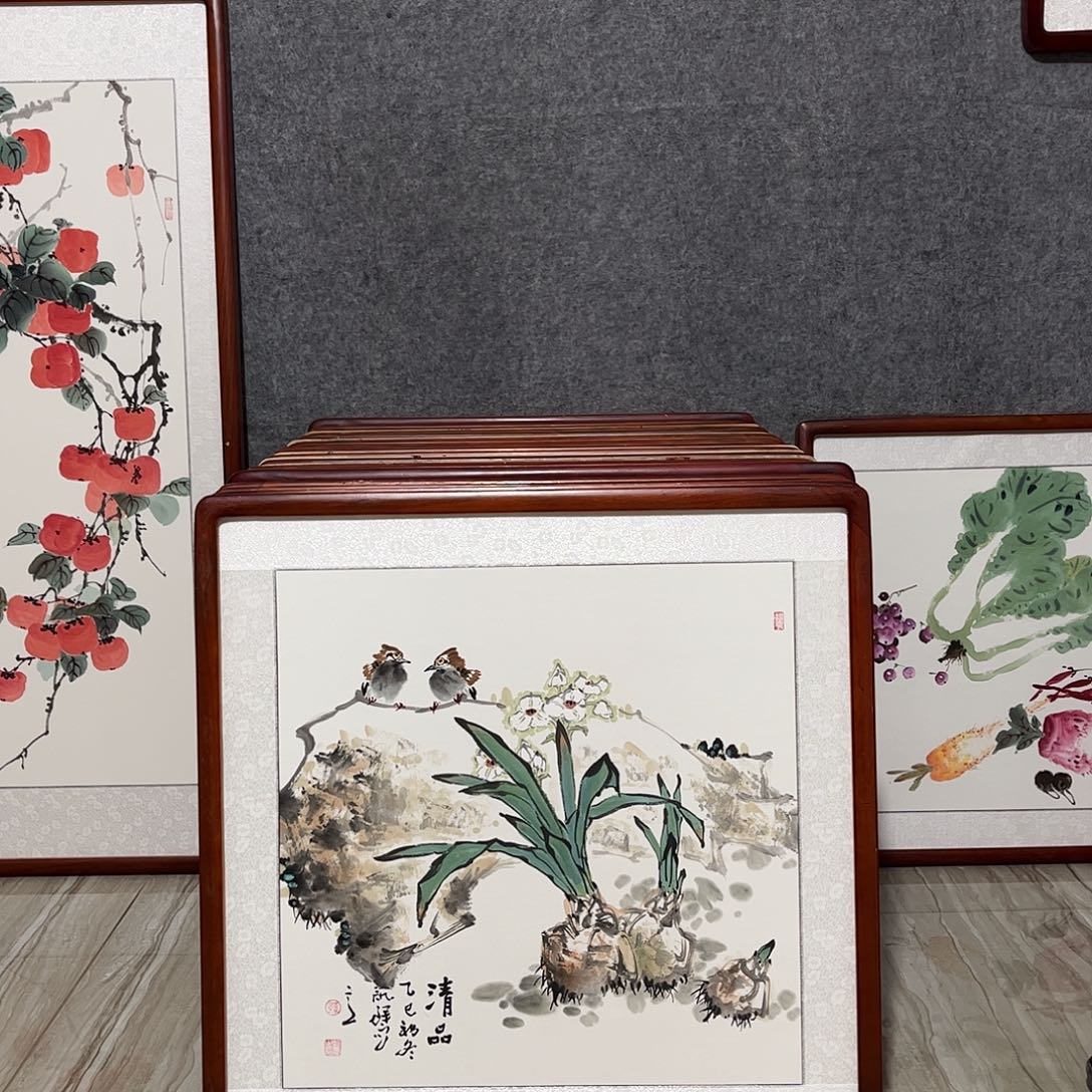 国画书画作品带框63×63