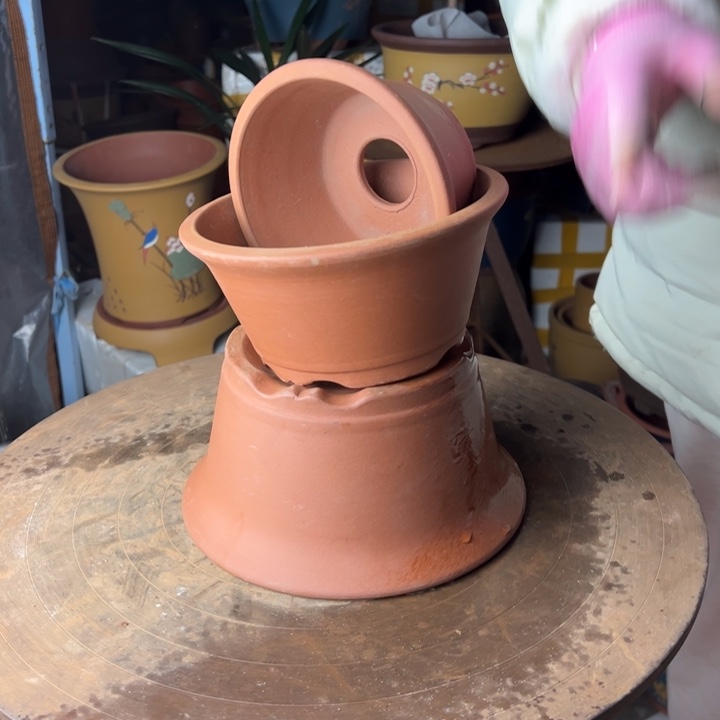 紫砂宜兴紫砂花盆红泥三件套