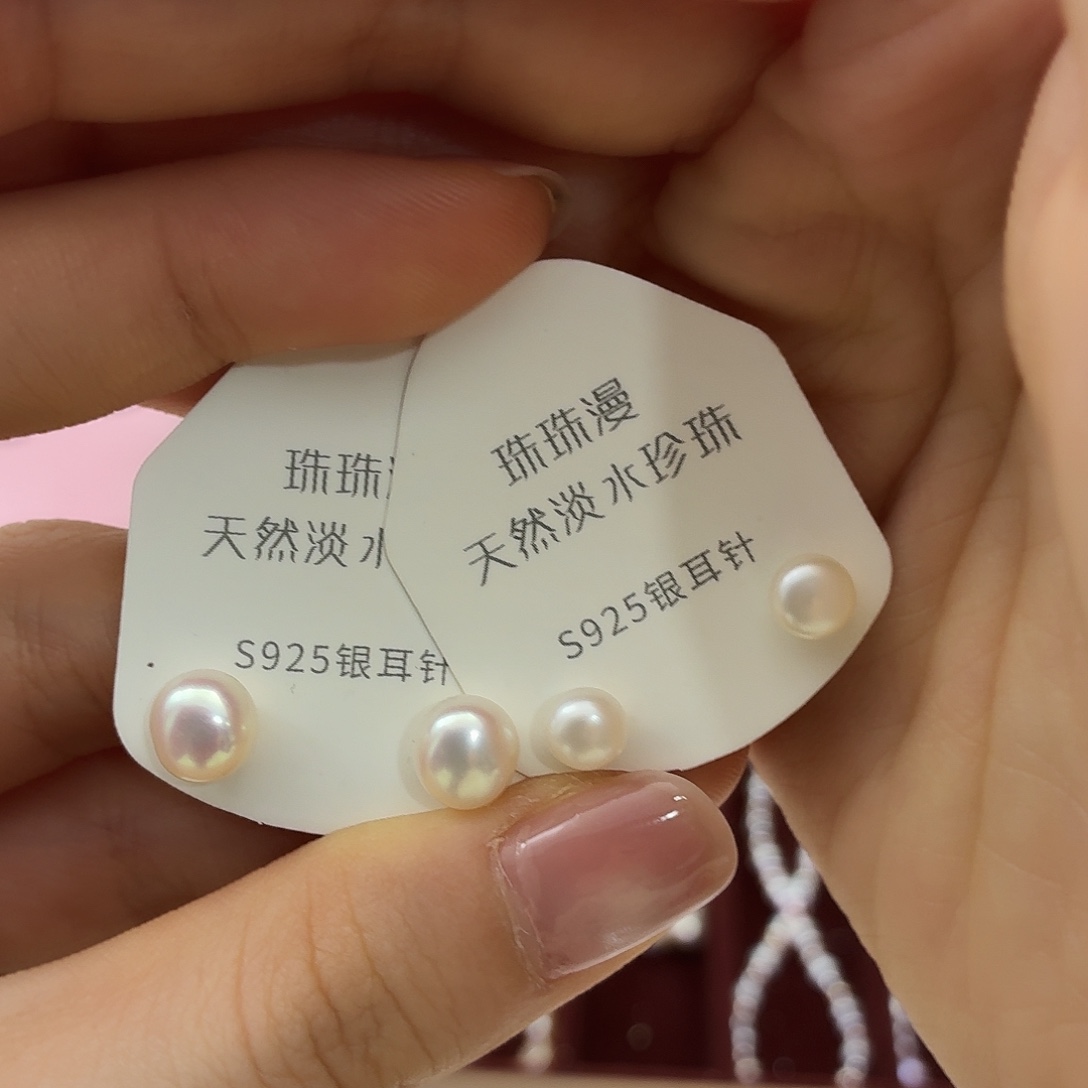 春***雨耳饰银S925镶嵌淡水珍珠48