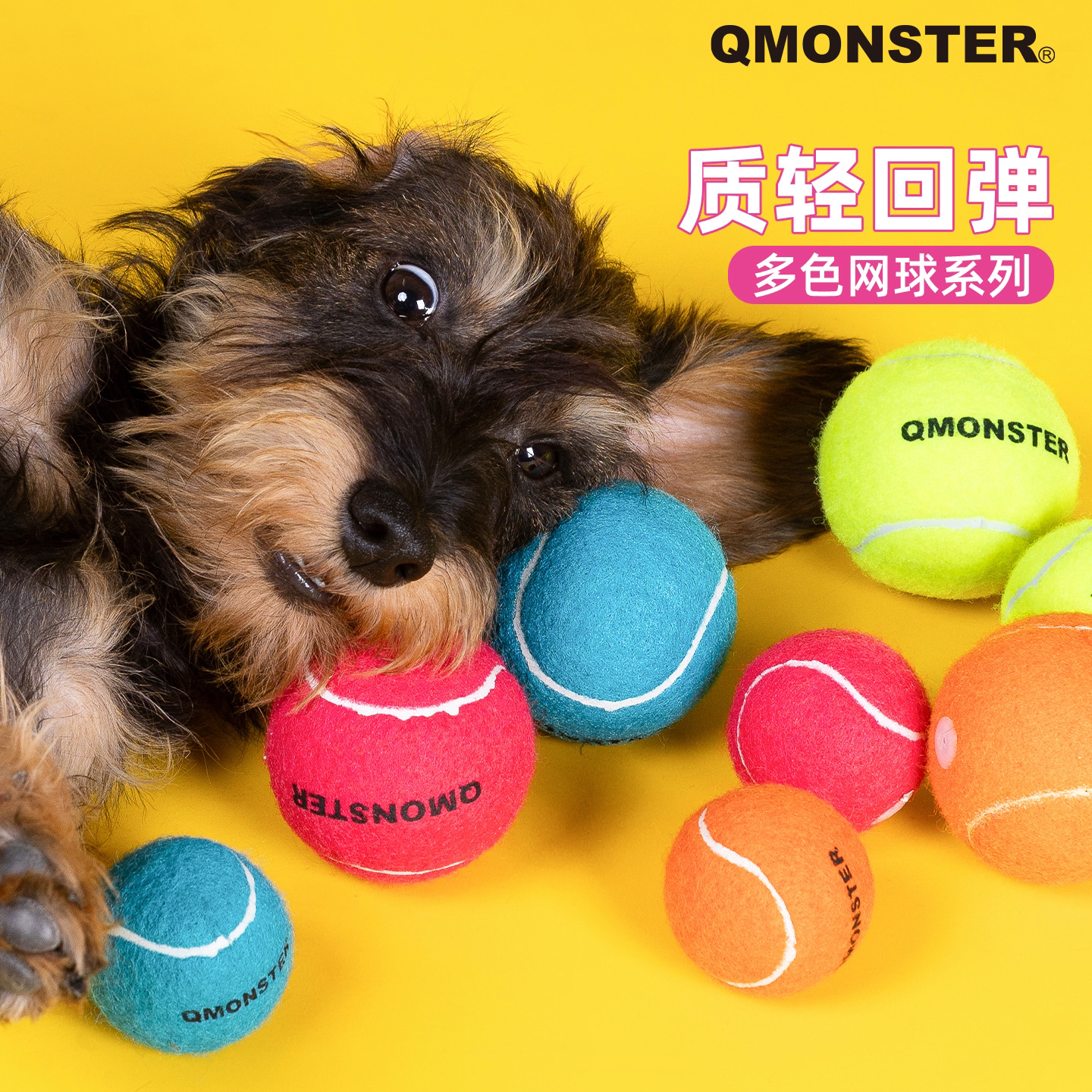 QMONSTER【网球套装】狗狗耐咬网球宠物玩具毛绒发声磨牙解闷玩具