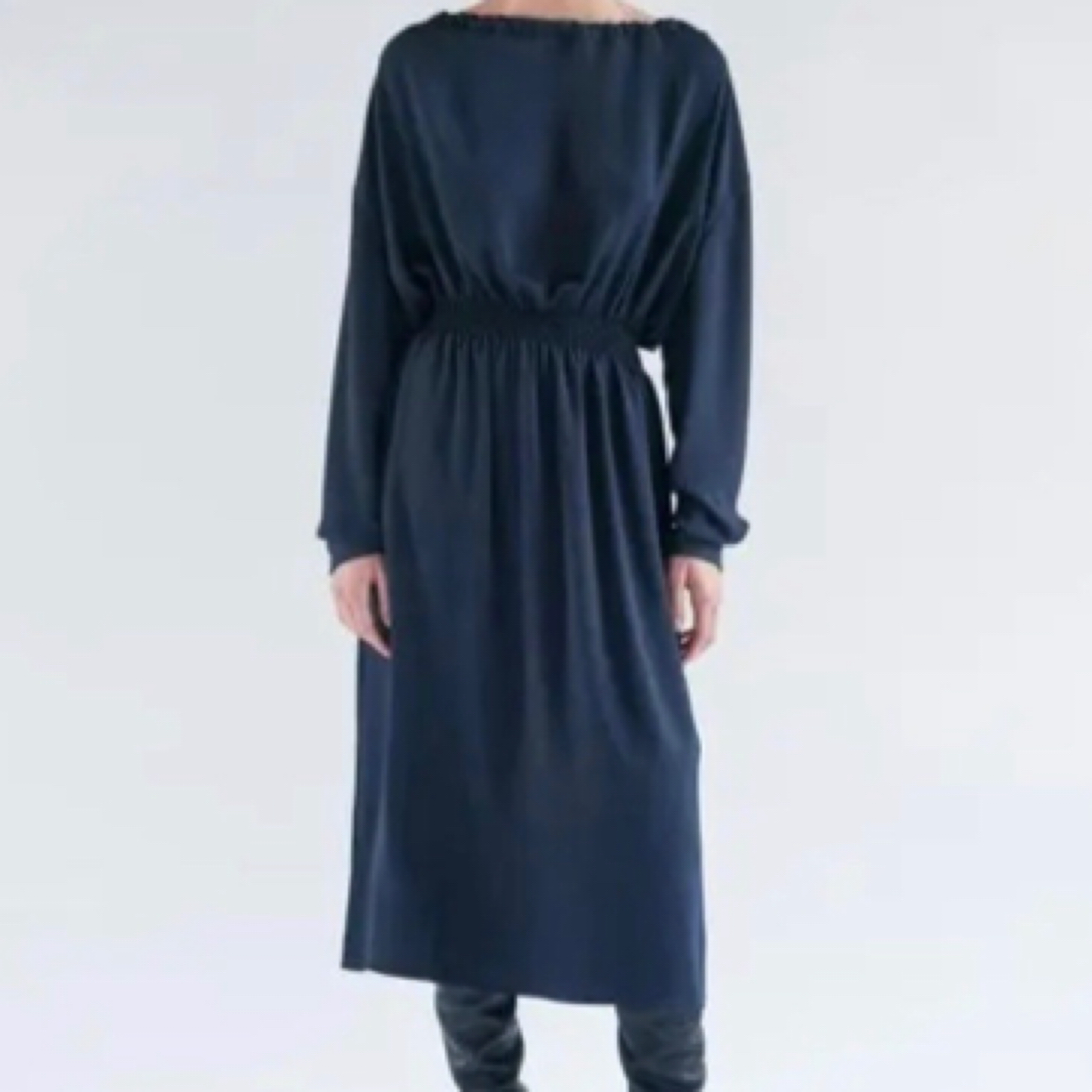 99新 思琳 一字领藏蓝色连衣裙/36码/A02308