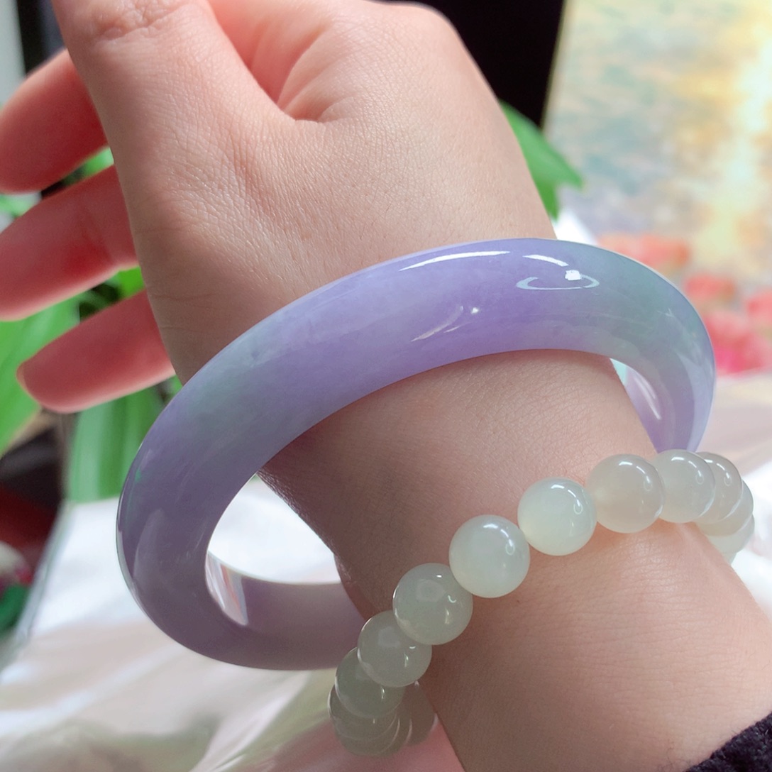 翡翠未镶嵌手镯43浓紫春彩62圈