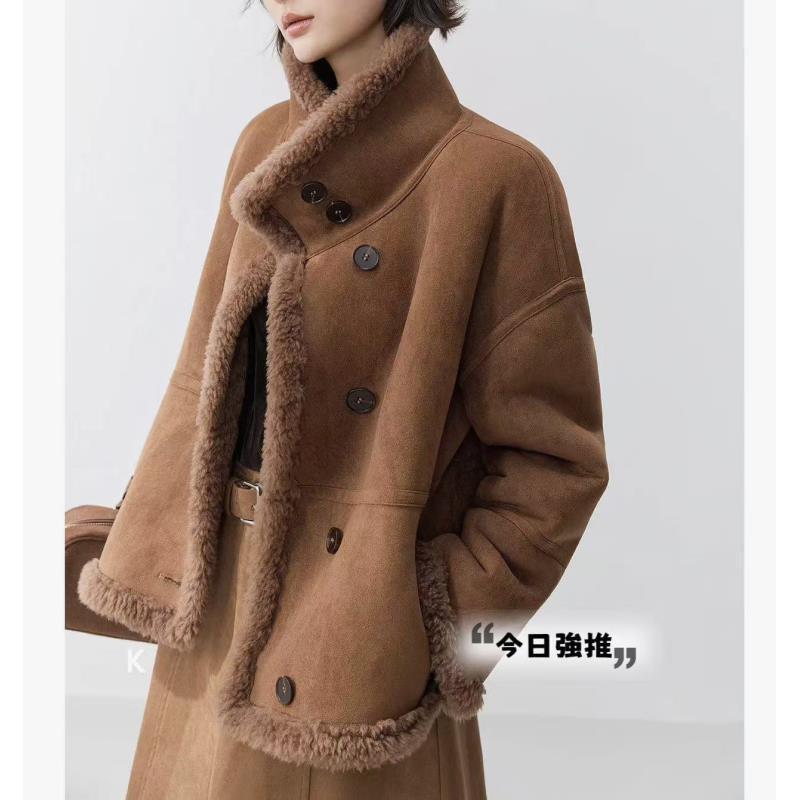 小雅姐姐  两面穿机车短款韩版加绒立领卷毛外套KF54