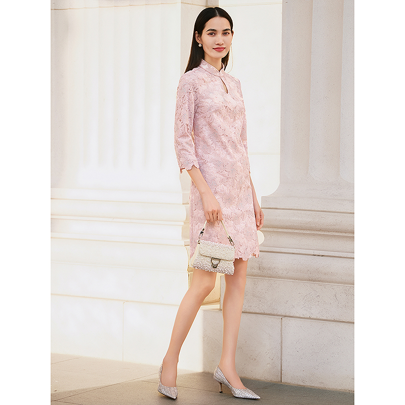 Song of Song歌中歌蕾丝碎花气质长袖复古中式连衣裙5C35115090