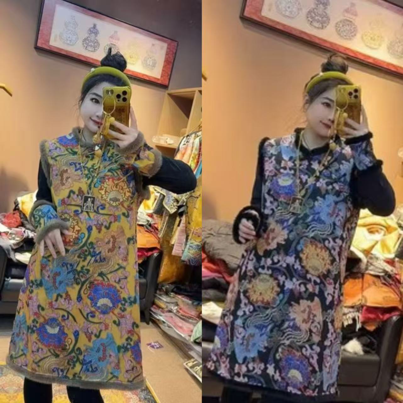 上新价~深圳91107加绒两件套新中式国风旗袍裙马甲裙打底衫套装