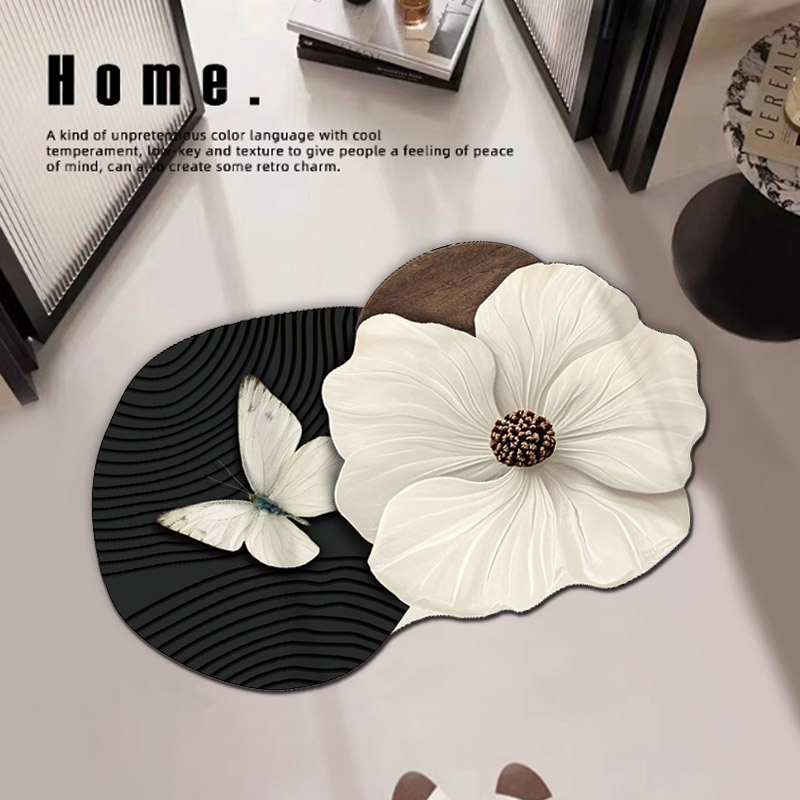 新款法式简约异形花朵纳帕皮厨房浴室吸水防滑防油污速干皮革地垫