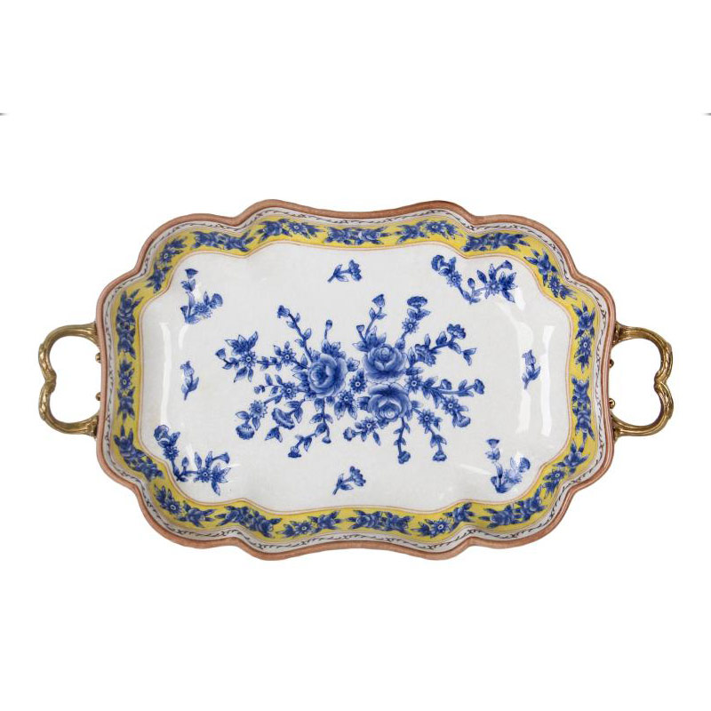 【奇居巍】高温瓷配铜翠柳青花大容量果盘摆件#J-2239-QH01