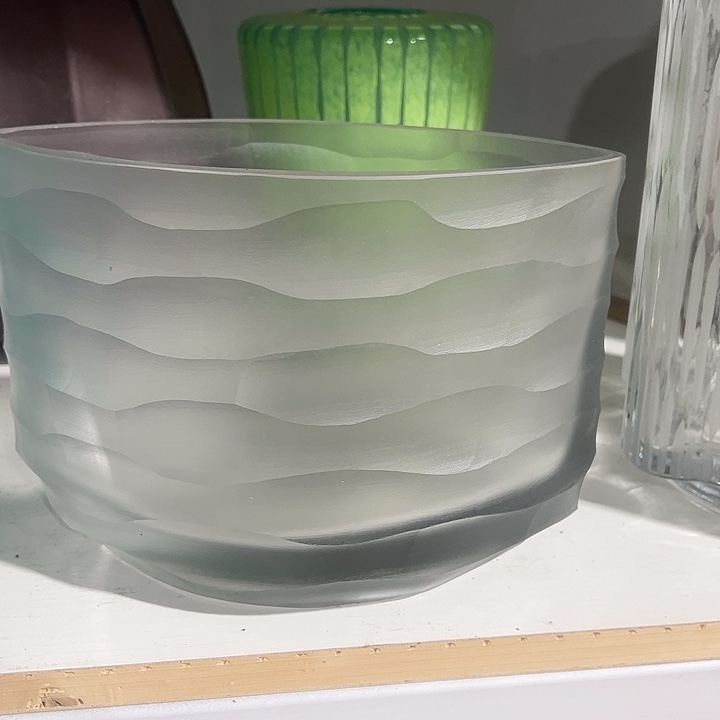 小***！琉璃手工艺品明料磨刻花瓶花器高16口17