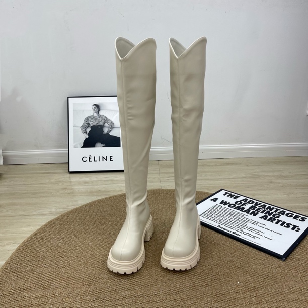 新款秋冬白色骑士靴靴子长筒高筒2025高级感过膝靴长靴