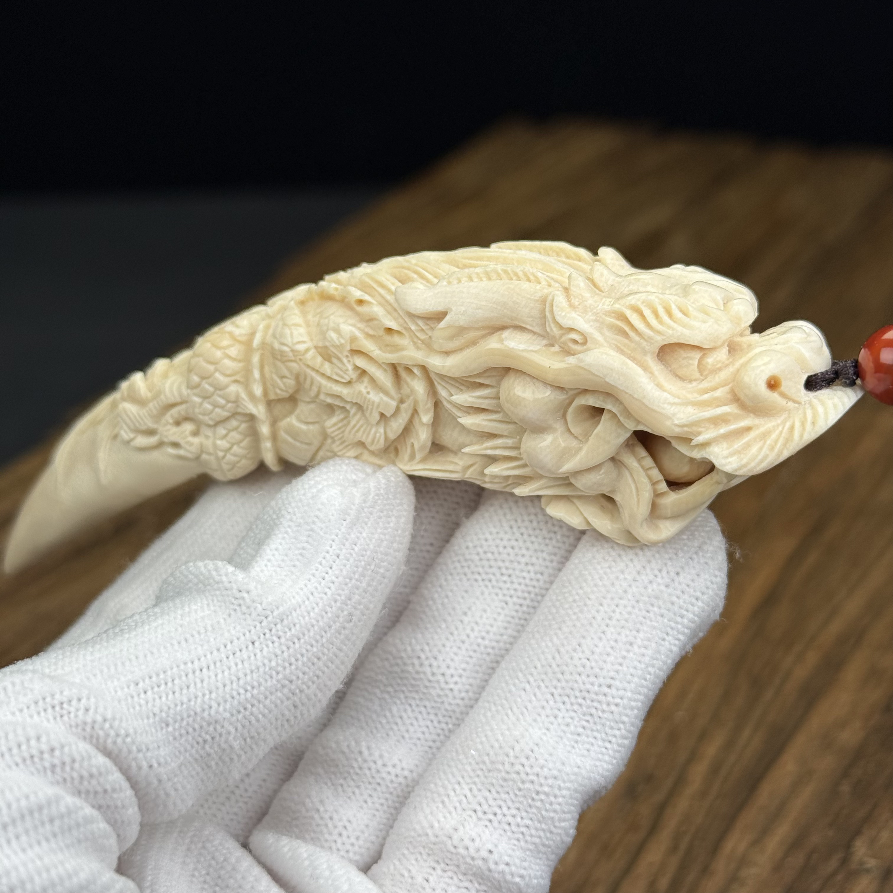 H87-40天然猛犸牙 雕刻龙牙尖 115mm支持鉴定 假一罚四