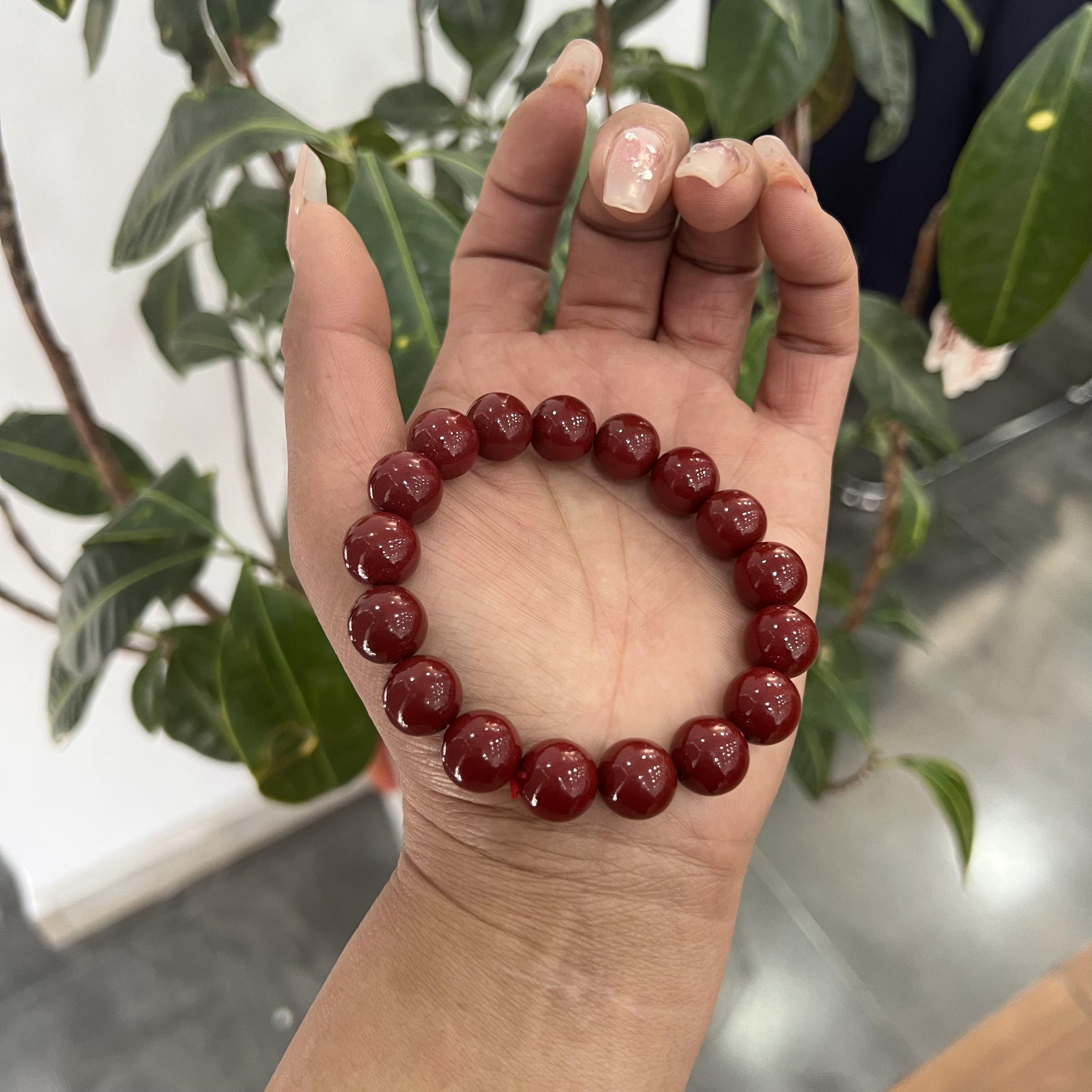 天然辰砂天然朱砂手链原创设计素圈手串12mm