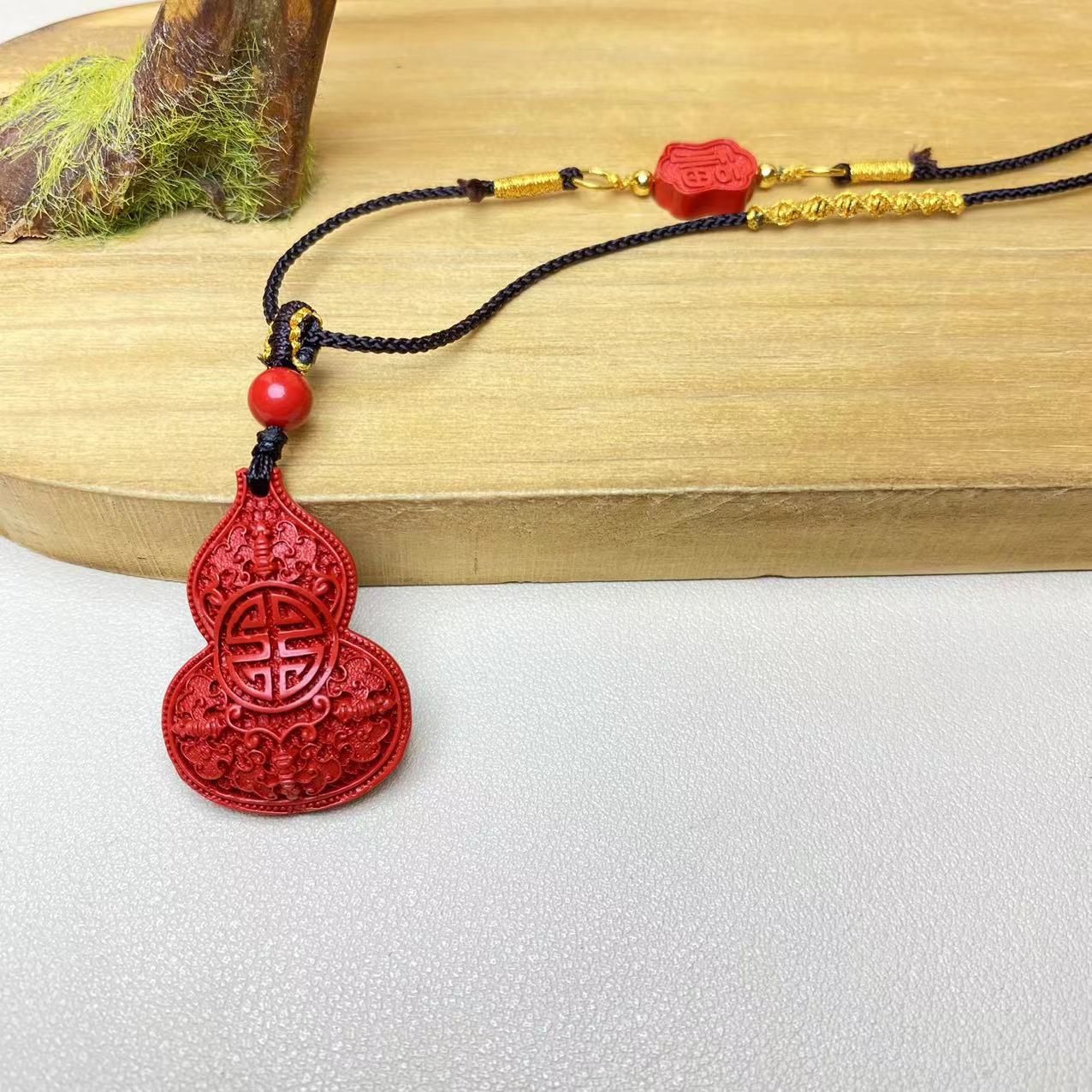 含辰砂工艺品高含量朱砂红砂设计款福禄双全葫芦吊坠保真朱砂挂件