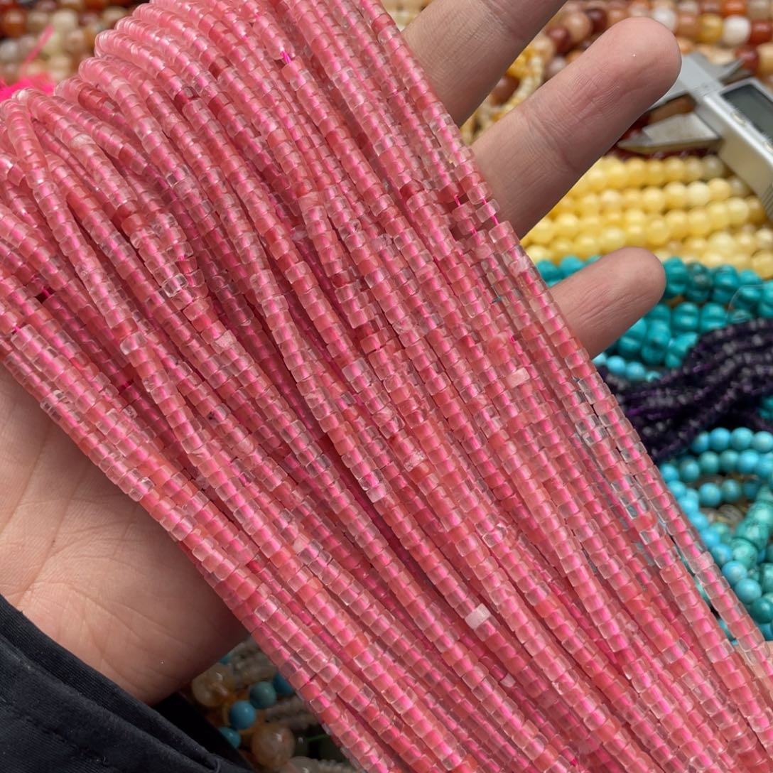 玛瑙/玉髓珠宝半成品未镶嵌一条装4mm西瓜晶直切隔片