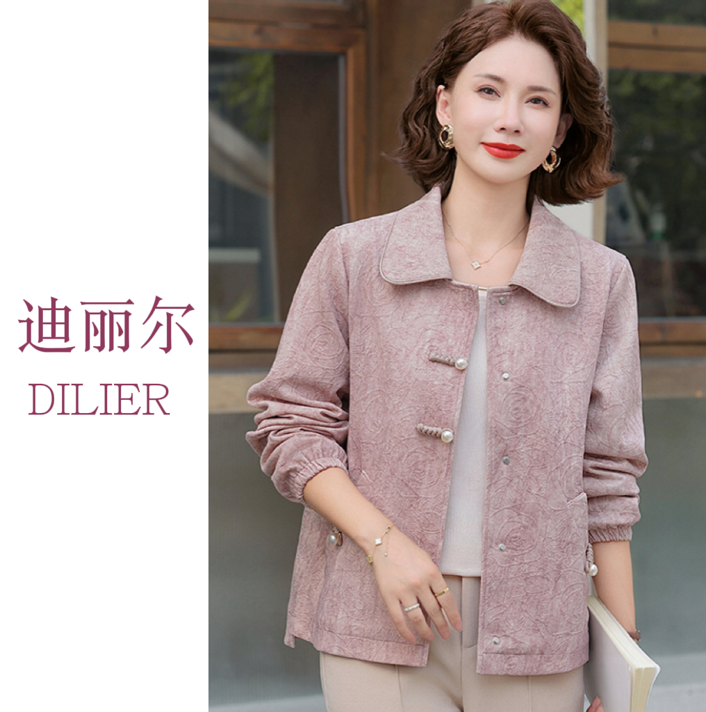 中老年女装翻领短款上衣开衫洋气中老年休闲时尚显瘦外套