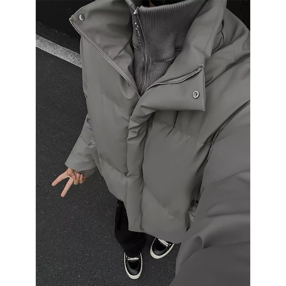 灰色假两件PU皮棉服男冬季加厚防寒高级感棉衣cleanfit高级感外套