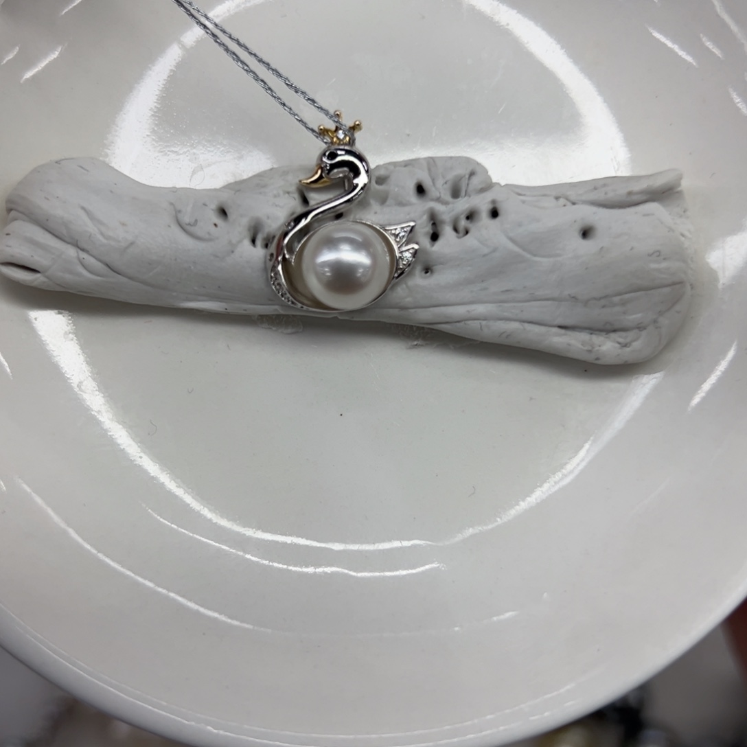 吊坠(不含链)银S925镶嵌海水珍珠8.5mm海水Ak天鹅
