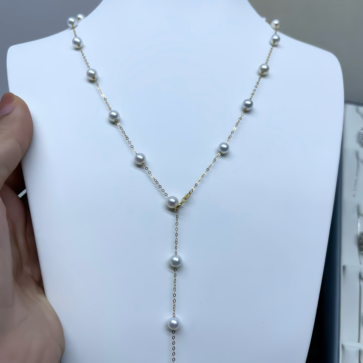 天然淡水珍珠18K金满天星项链，5-5.5mm甜美仙女锁骨链