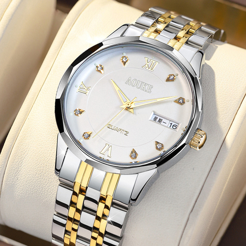 复古商务百搭腕表双日历时尚百搭男士石英手表kk029