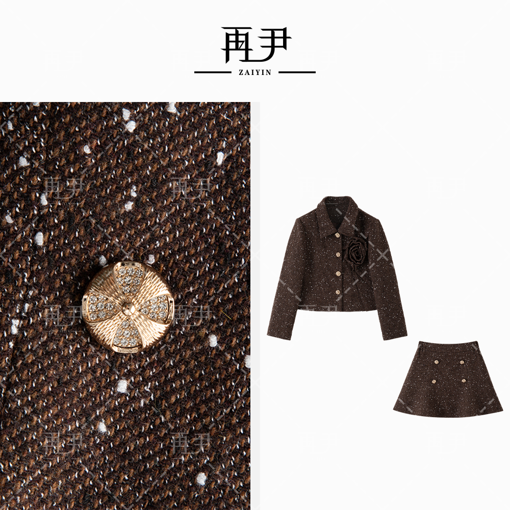 【焦糖布丁】秋冬针织气质秋季粗花呢法式长袖GY53122252-1