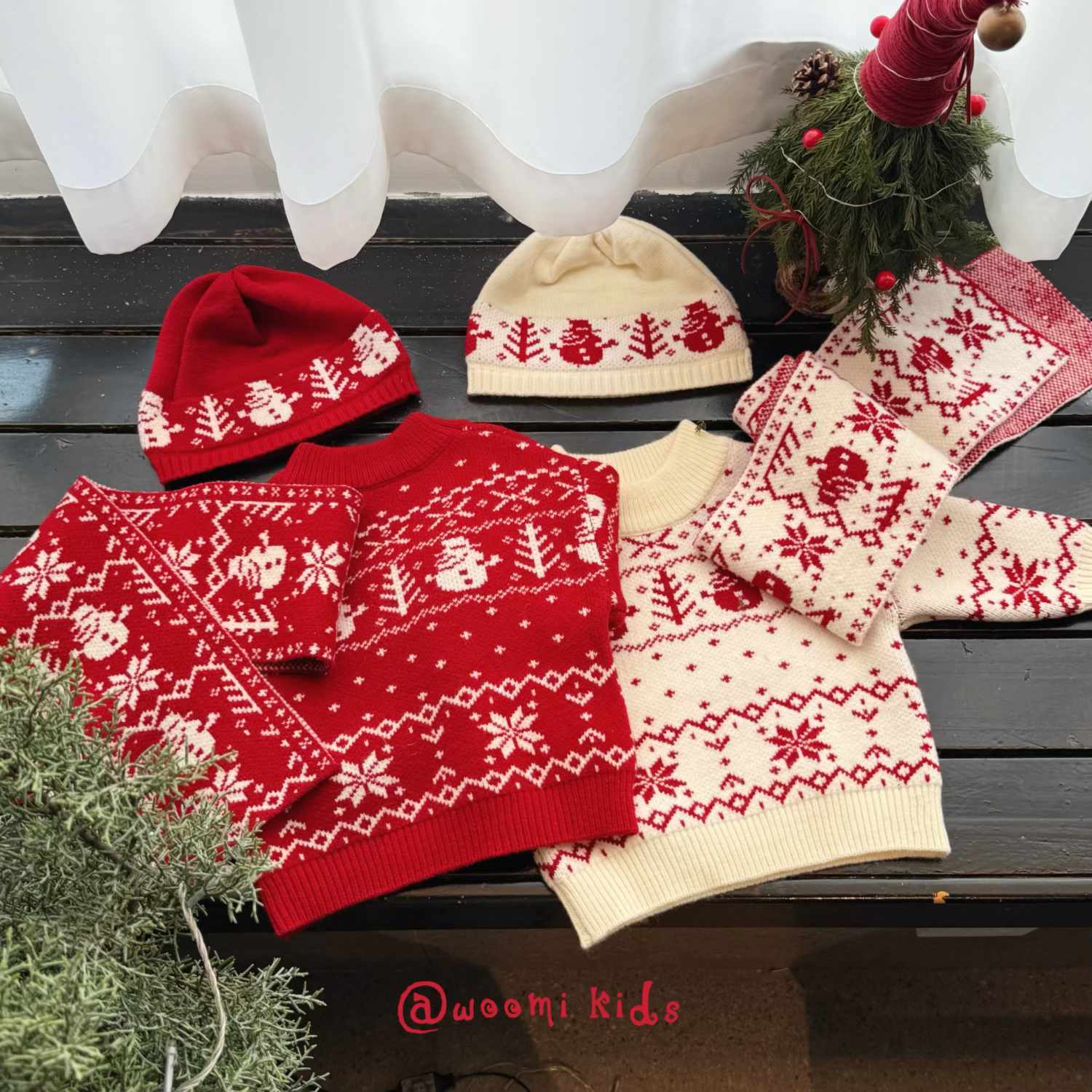 woomi·圣诞胶片·限量儿童冬季圣诞氛围澳兔绒针织套头毛衣套装