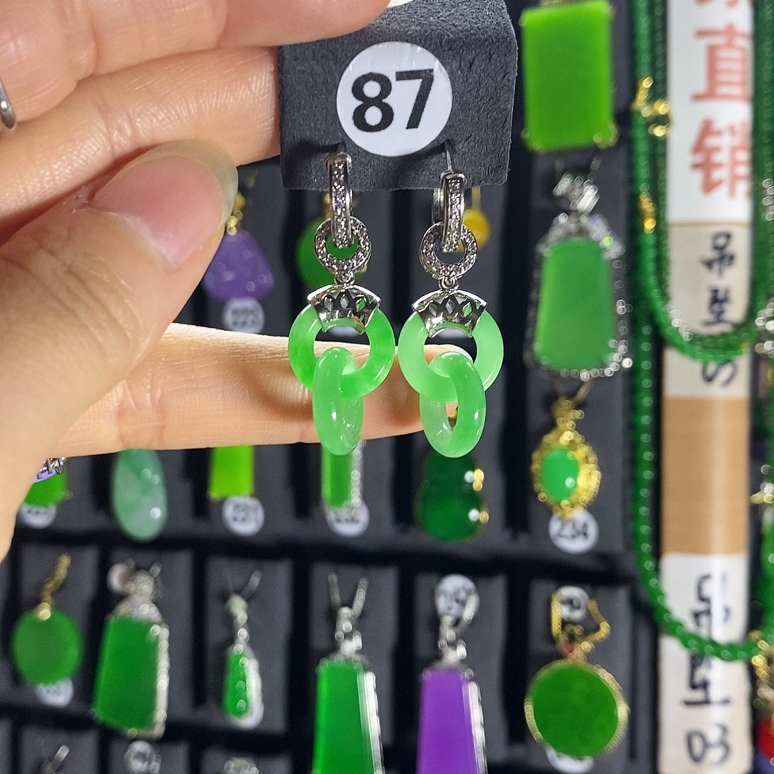 银S925镶嵌翡翠耳饰87
