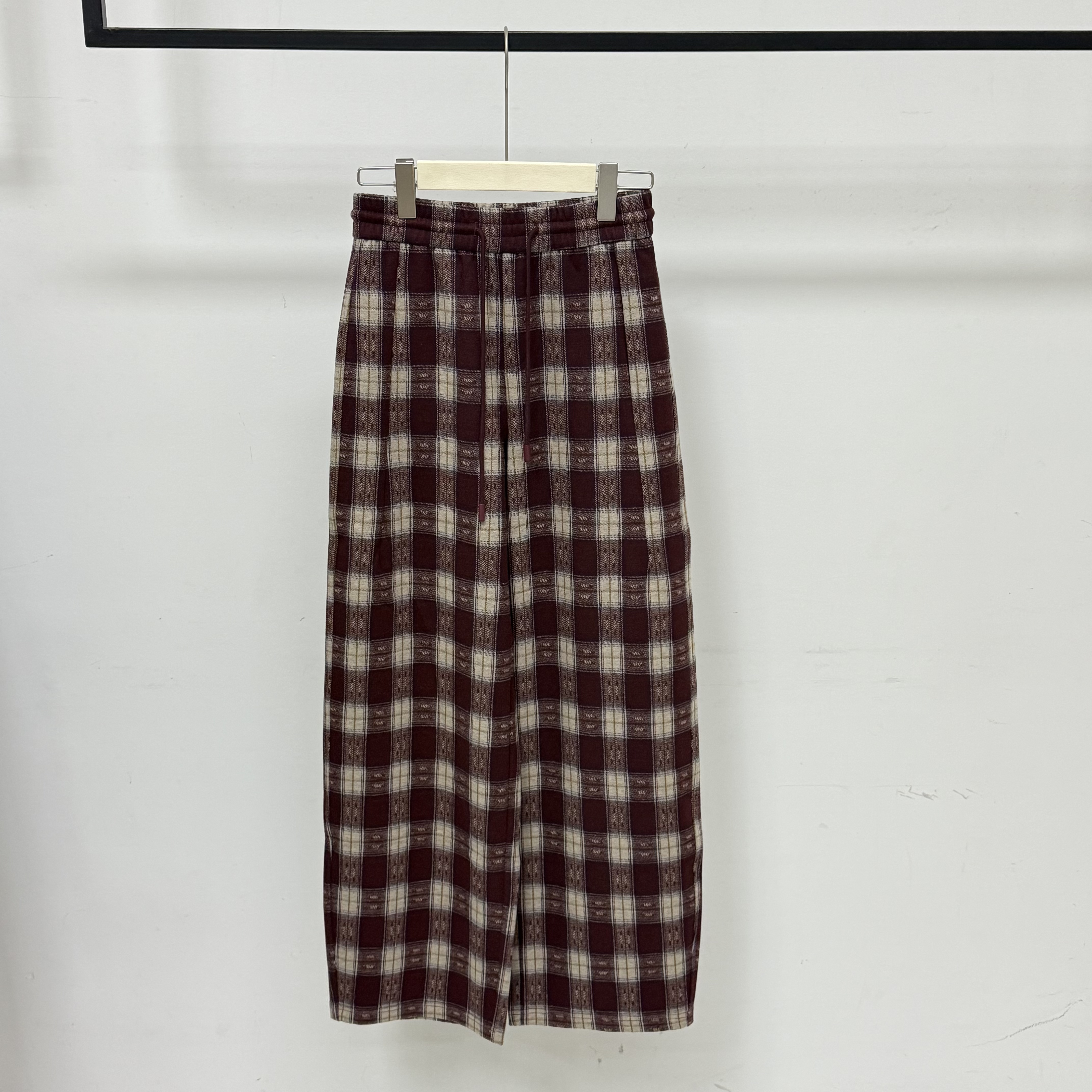 【红格】休闲百搭松紧腰复古英伦风格子阔腿裤 ZX-5199