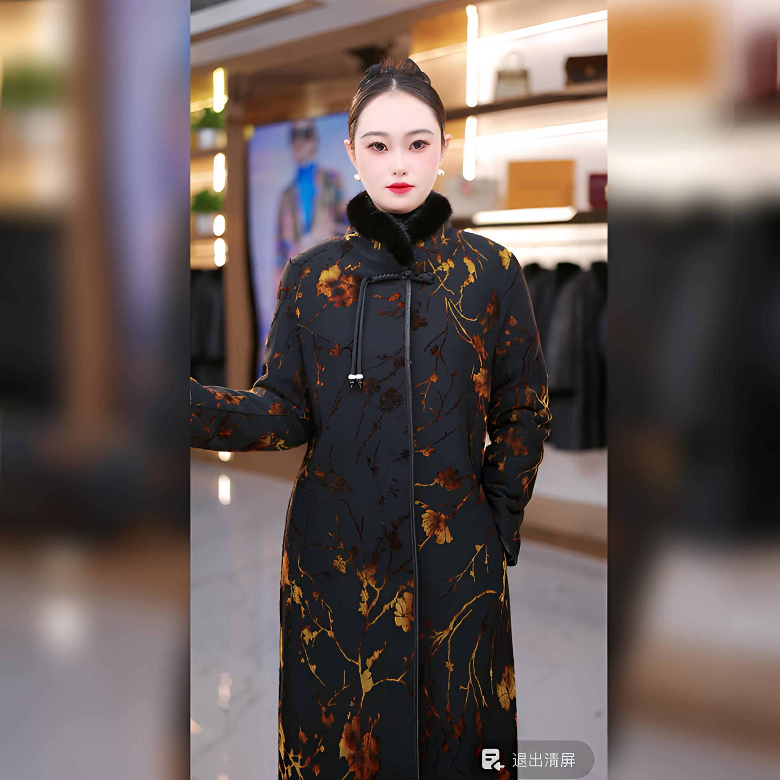 （瑞雪绒华）新中式国风双面双穿中老年女大衣外套