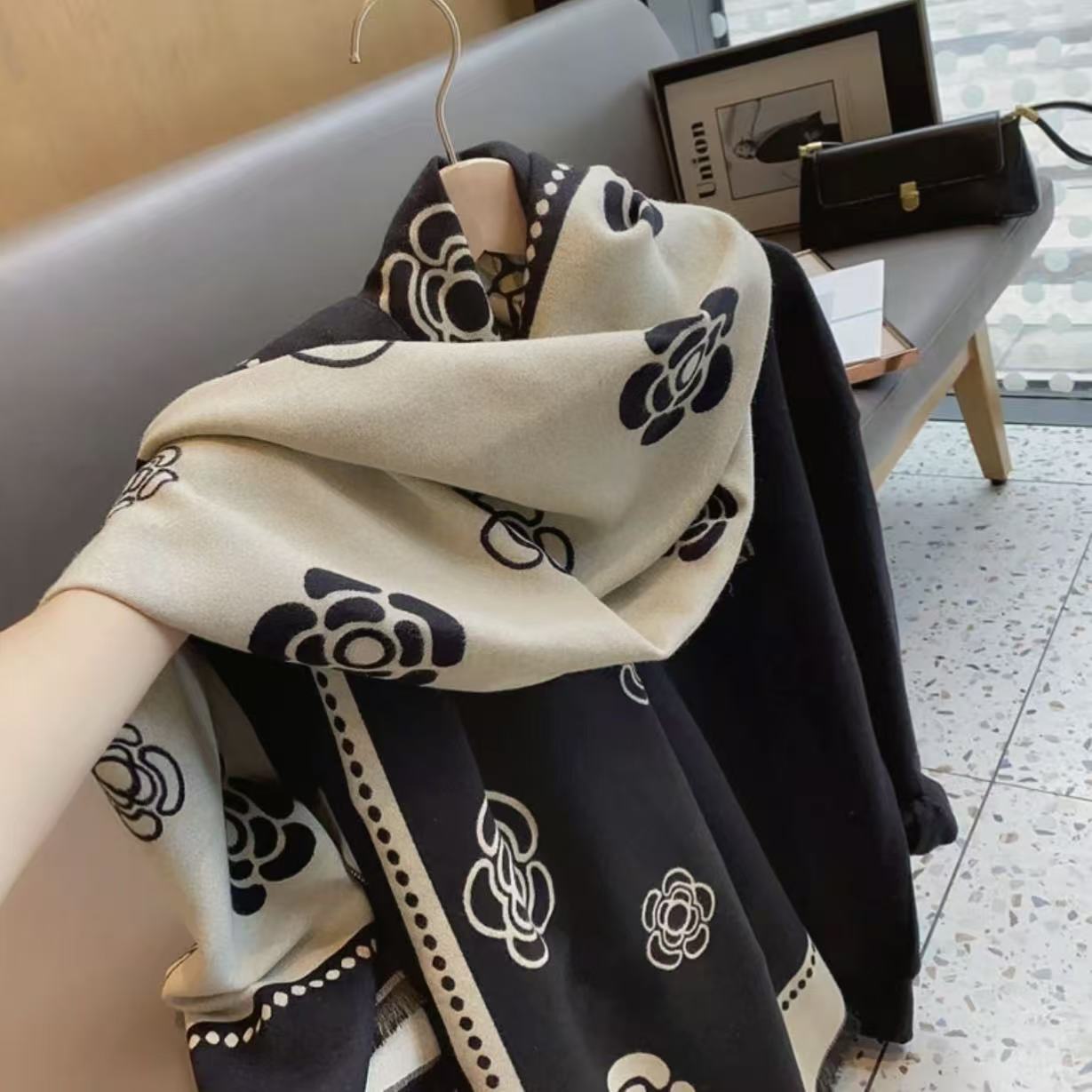 空调房围巾女冬季软软山茶花披肩003