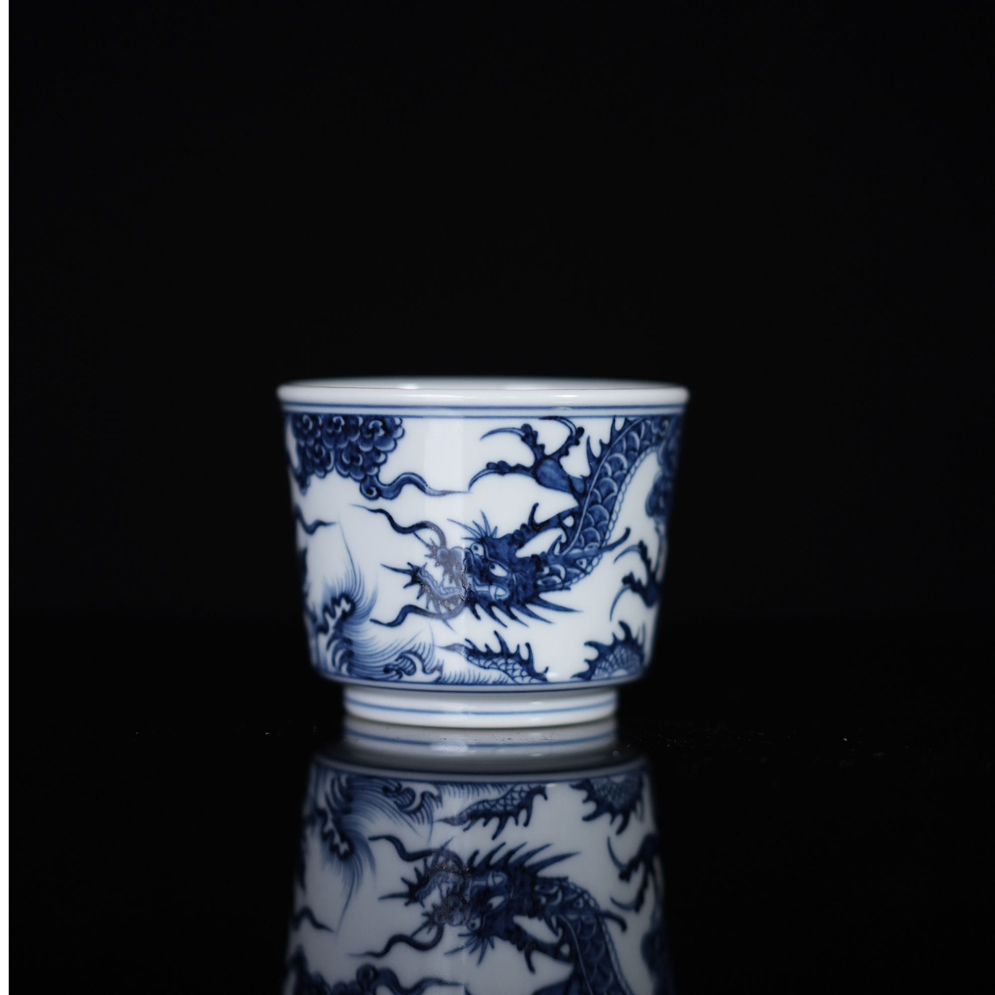 景德镇纯手工陶瓷刘建锋窑青花仿元龙直口杯高温釉下彩青花