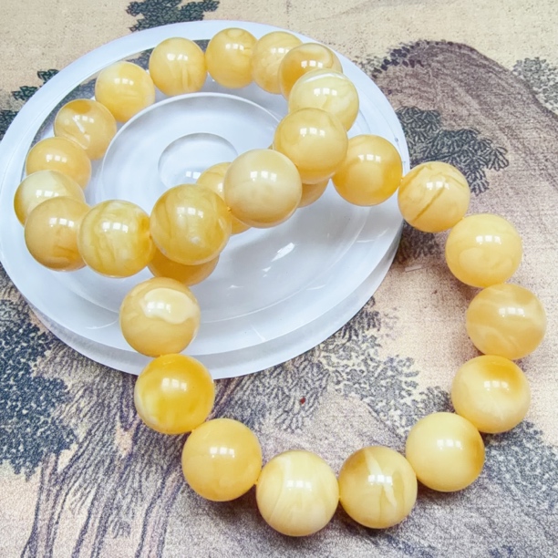 【伟伟鉴定】蜜蜡 俄料 白花圆珠手串 15+多样性发货发一件